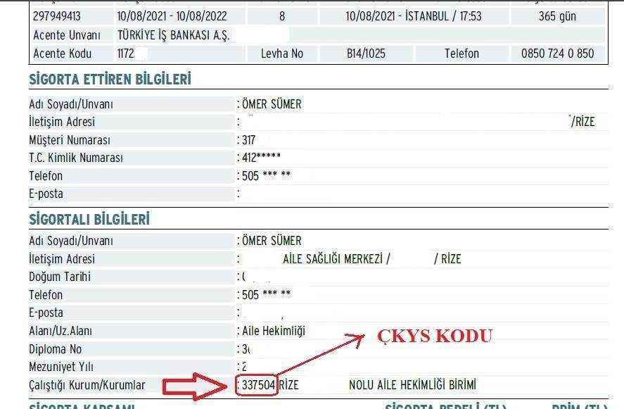 ZMSS Poliçe Bedeli İadesi -  Çalıştığı Kurum bölümünde ÇKYS Kodu girilerek kurum seçilmeli