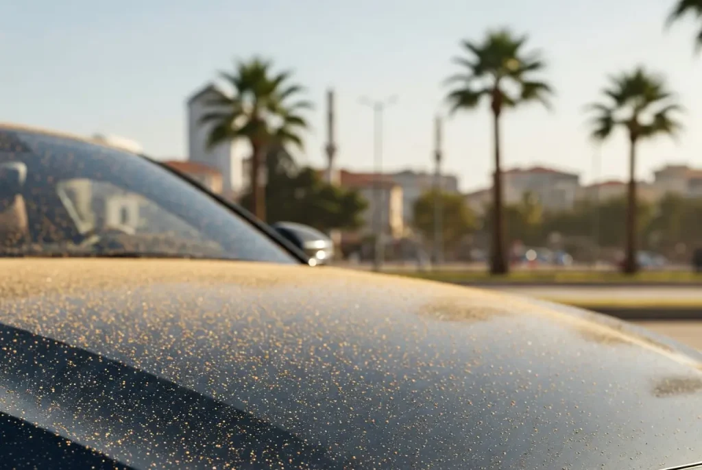 Çöl tozu içeren çamur yağmuru sonrası otomobillerin hali