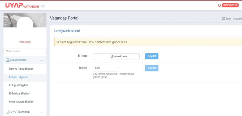 Vatandaş UYAP sistemine cep telefon numaranızı kaydedin